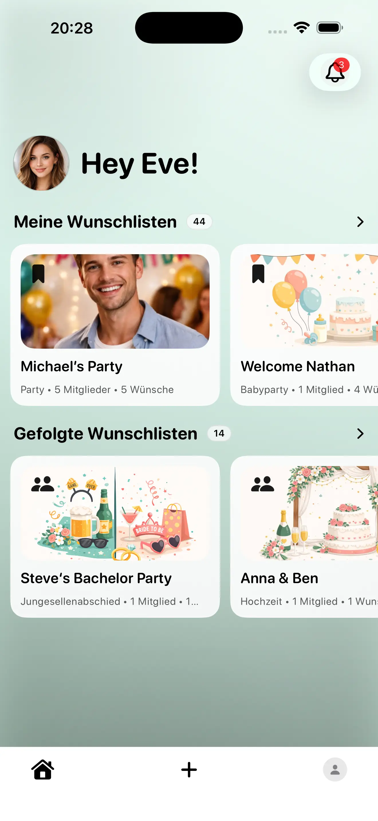 App Screenshot: Wunschlisten Übersicht
